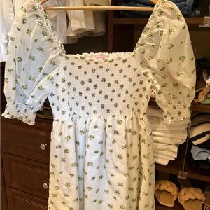 Hill House White and Green Floral Dress